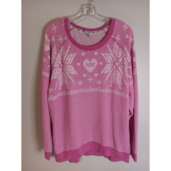 Victoria's Secret Tops - Pink By Victoria's Secret Graphic Print Pullover Sweatshirt Sz Medium Snowflake